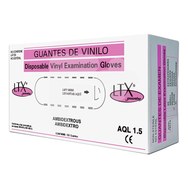 Ltx guantes vinilo aql 15 T-M 100uds