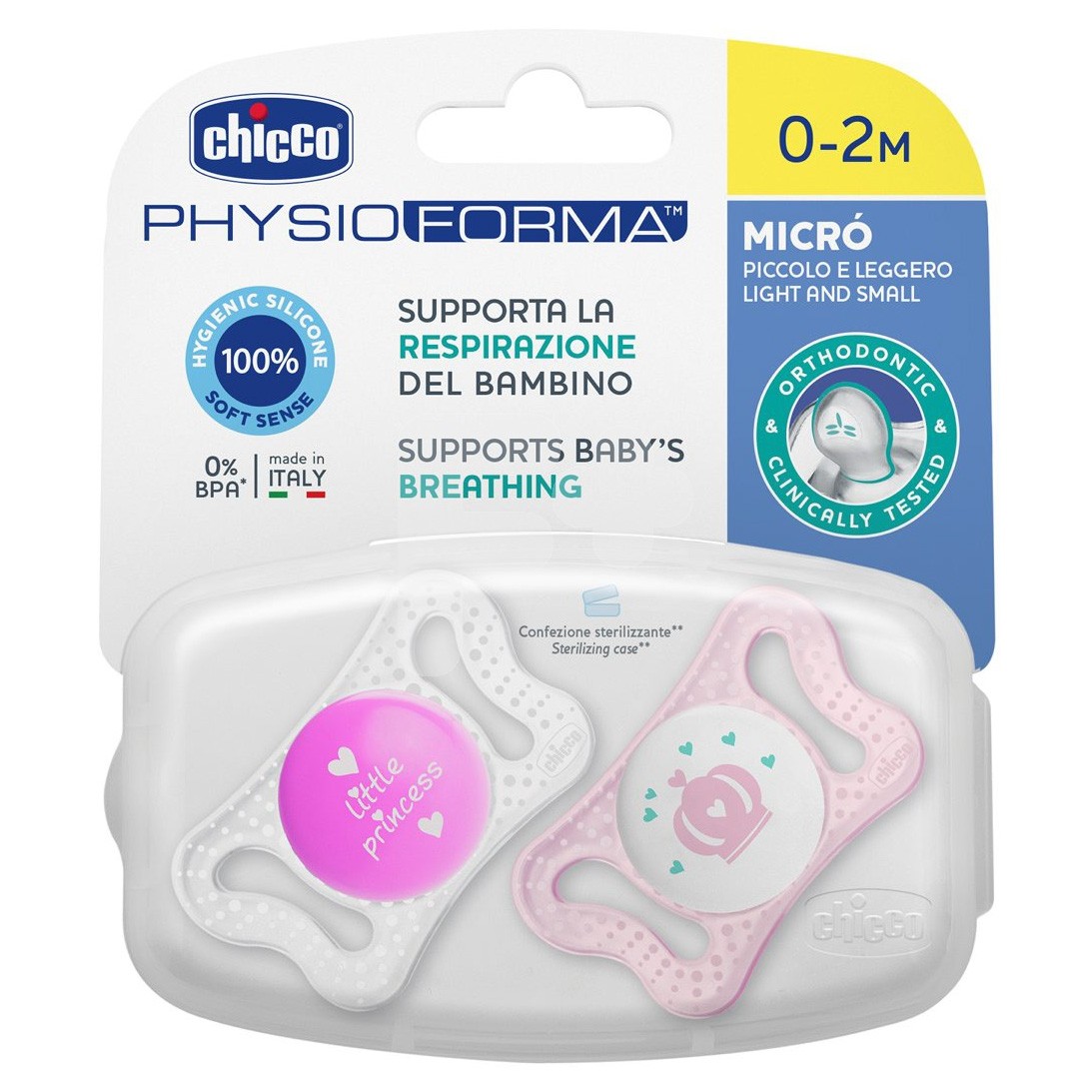 Chicco Chupete micro silicona rosa 0-2 meses 2 uds