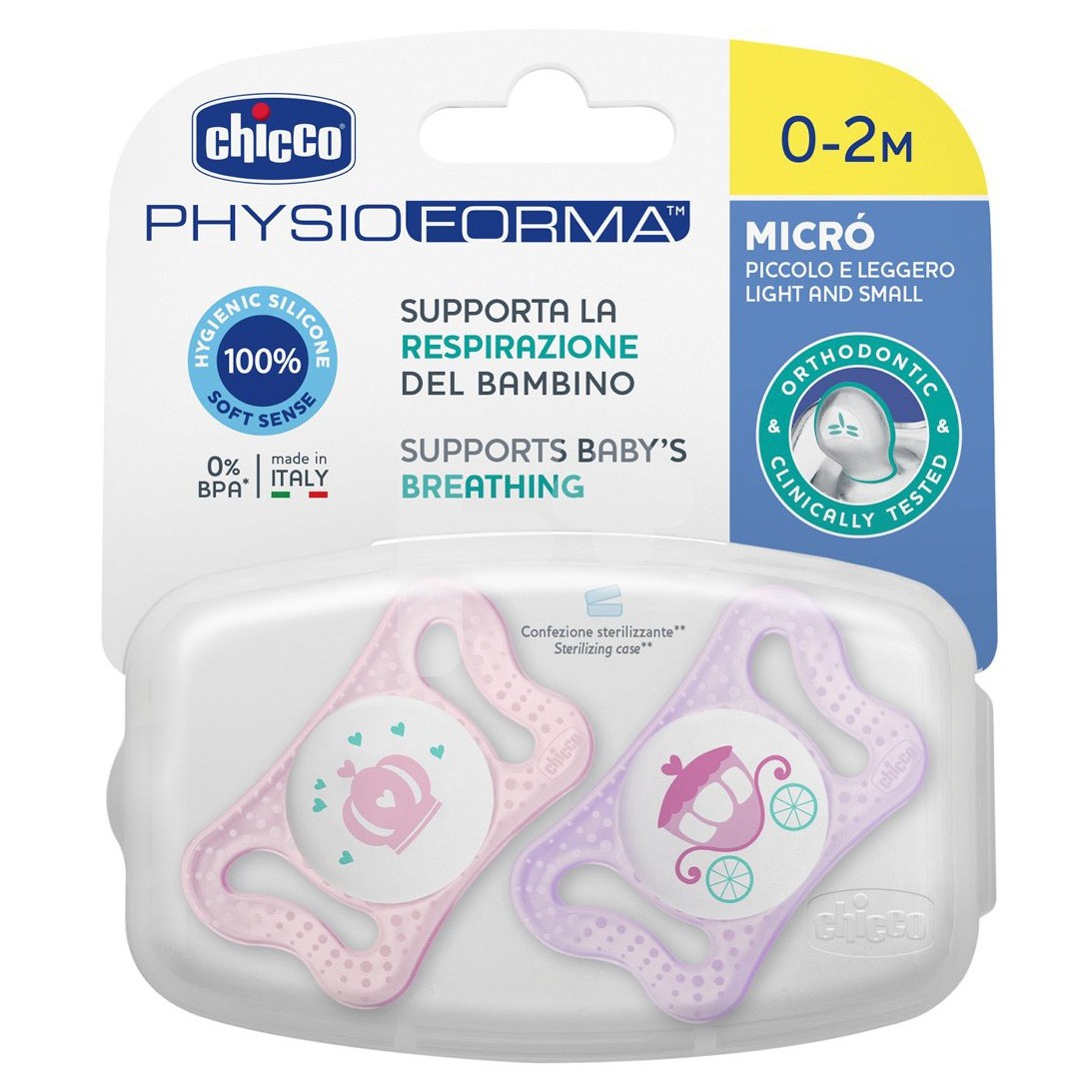 Chicco Chupete micro silicona rosa 0-2 meses 2 uds