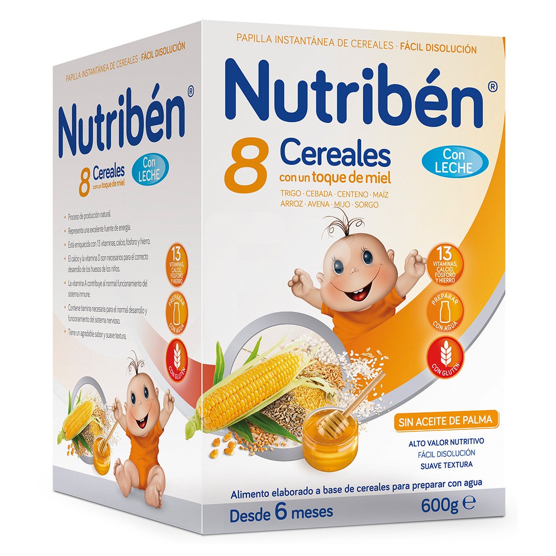 Nutribén 8 cereales miel  con leche 600gr